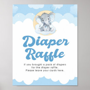 Diaper Baby shower Raffle Blue Elephant Boy Poster