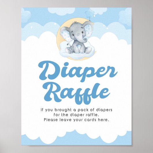 Diaper Baby shower Raffle Blue Elephant Boy Poster (Voorkant)