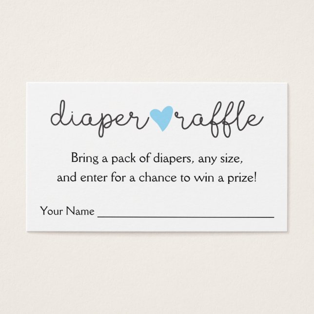 Diaper Baby shower Raffle Blue Heart Boy Visitekaartje (Voorkant)