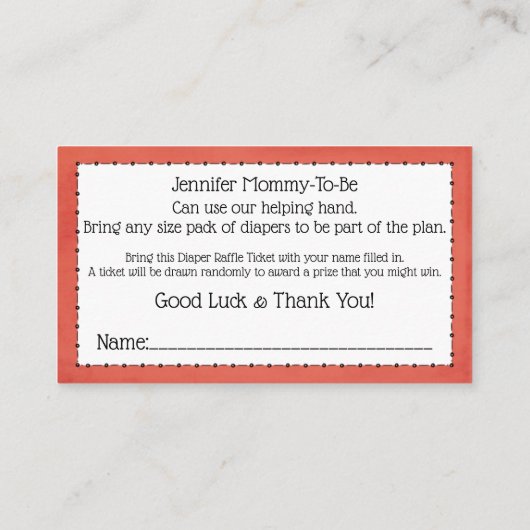 Diaper Baby shower Raffle Game Pink Flamingo Informatiekaartje (Achterkant)