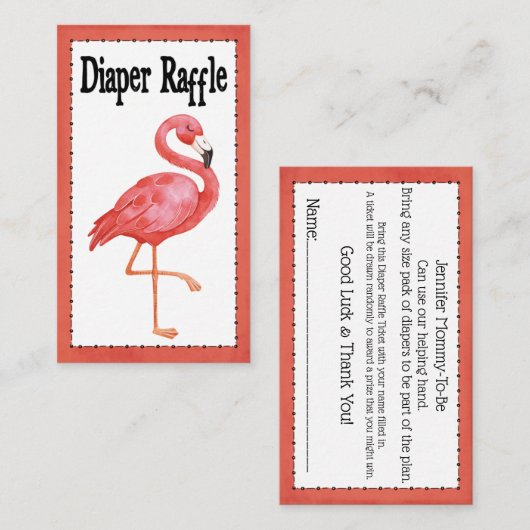 Diaper Baby shower Raffle Game Pink Flamingo Informatiekaartje (Voorkant / Achterkant)