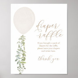 Diaper Baby shower Raffle Sign White Balloon Poster