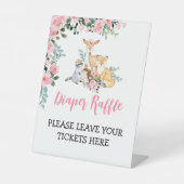 Diaper Baby shower Raffle Sign Woodland Girl Reclamebord Met Voetstuk (Voorkant)