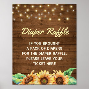 Diaper Baby shower Rustic Yellow Sunflower Poster
