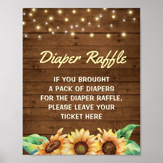 Diaper Baby shower Rustic Yellow Sunflower Poster (Voorkant)