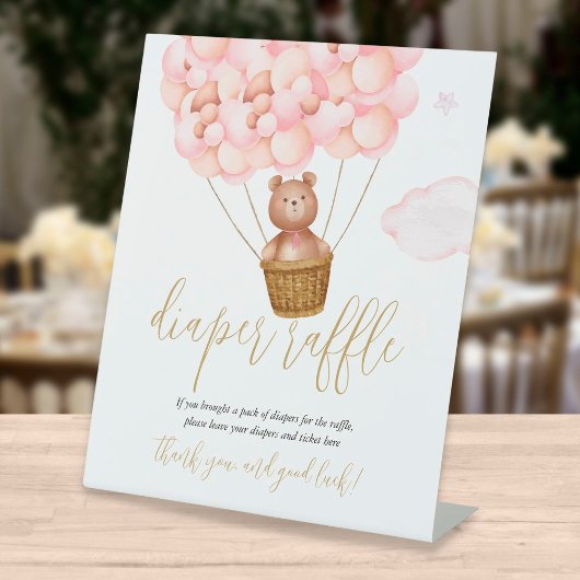 Diaper Baby shower van Raffle Teddy Bear Pink-ball Reclamebord Met Voetstuk