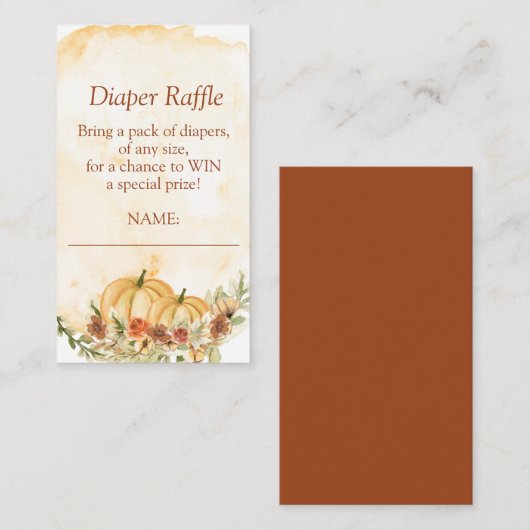 Diaper Herfst Raffle Pumpkin Floral Baby shower Informatiekaartje (Voorkant / Achterkant)
