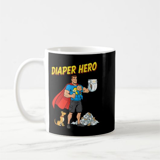 Diaper Hero Funny Cartoon Dad Design For New Fathe Koffiemok (Links)