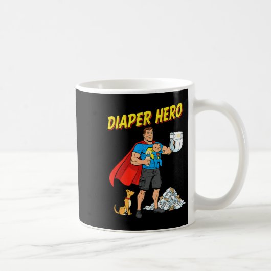 Diaper Hero Funny Cartoon Dad Design For New Fathe Koffiemok (Rechts)