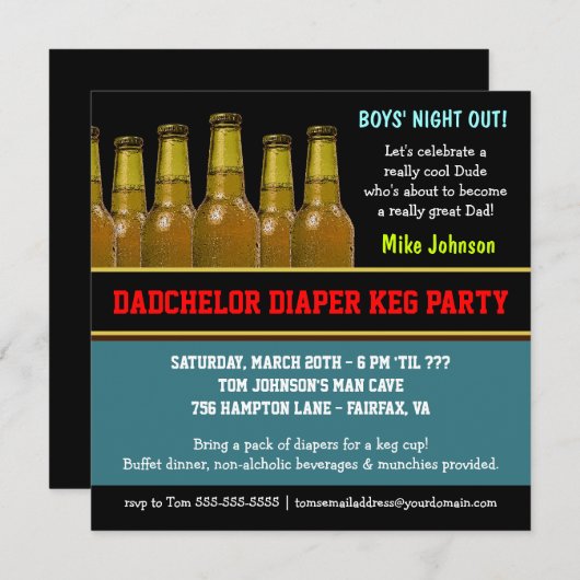 Diaper Keg - Dadchelor Beer Party - Uitnodigingen (Voorkant / Achterkant)