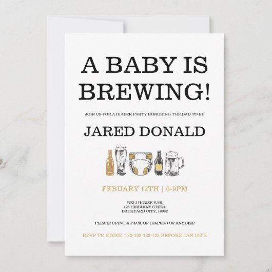 Diaper Kegger Invitation Beer & Diapers Dad Shower Kaart (Voorkant)