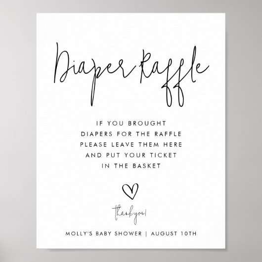 Diaper minimalistisch script over Raffle Black & W Poster (Voorkant)