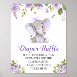 Diaper Paars Elephant Baby Girl Shower Poster