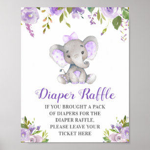 Diaper Paars Elephant Baby Girl Shower Poster