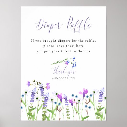 Diaper Paars Wildflower Baby shower Raffle Poster (Voorkant)