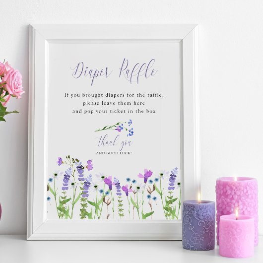 Diaper Paars Wildflower Baby shower Raffle Poster