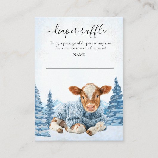 Diaper Raffle Baby Cow Calf Winter Christmas Informatiekaartje (Voorkant)