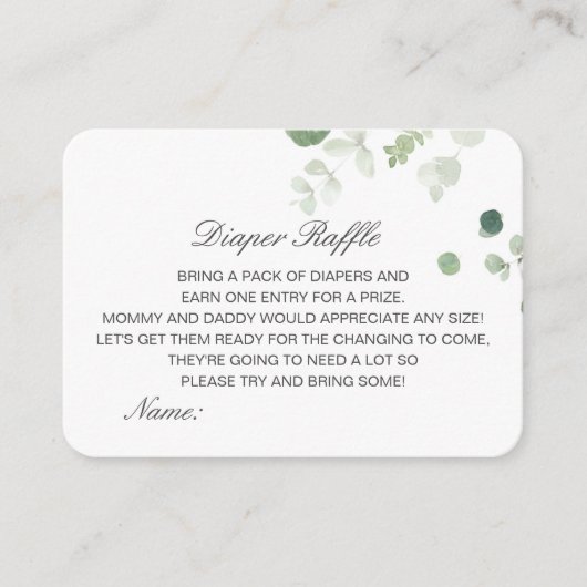 Diaper Raffle Baby Shower Insert Printed Informatiekaartje (Voorkant)