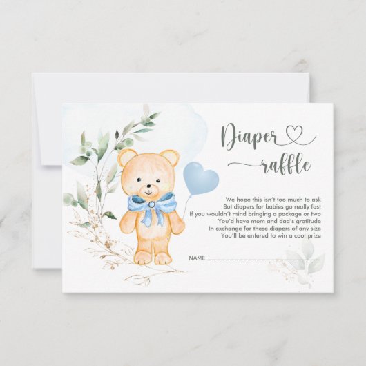 DIAPER Raffle Baby shower Teddy Bear Invitation Kaart (Voorkant)