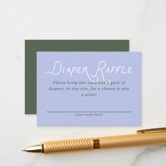 Diaper Raffle Baby Shower Ticket Informatiekaartje (Voorkant / Achterkant in situ)