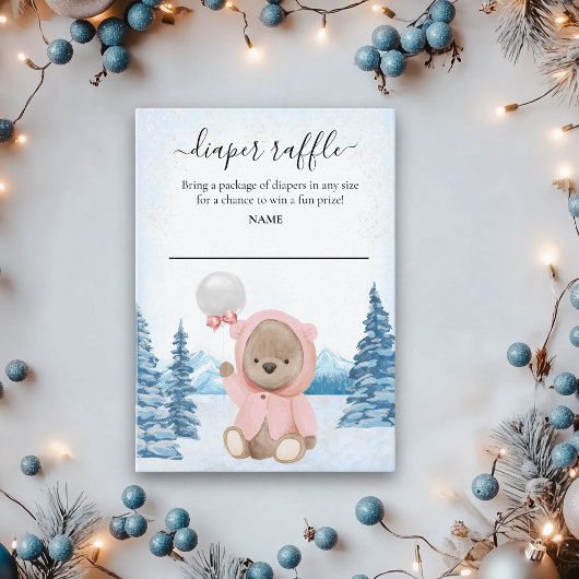 Diaper Raffle Baby Teddy Bear Winter Kerstmis Informatiekaartje