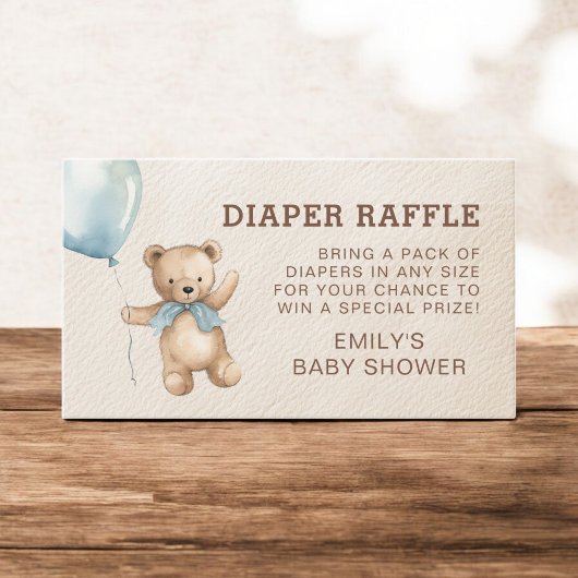 Diaper Raffle Barly Wait Teddy Bear Baby shower Informatiekaartje