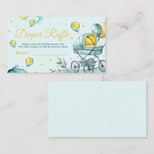 Diaper Raffle Blue Baby Shower Informatiekaartje (Voorkant / Achterkant)