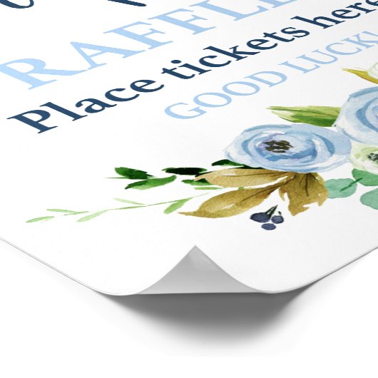Diaper Raffle blue floral sign. Poster (Hoek)