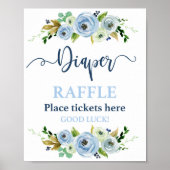 Diaper Raffle blue floral sign. Poster (Voorkant)