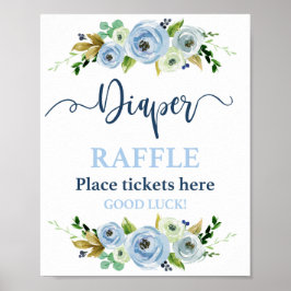 Diaper Raffle blue floral sign. Poster