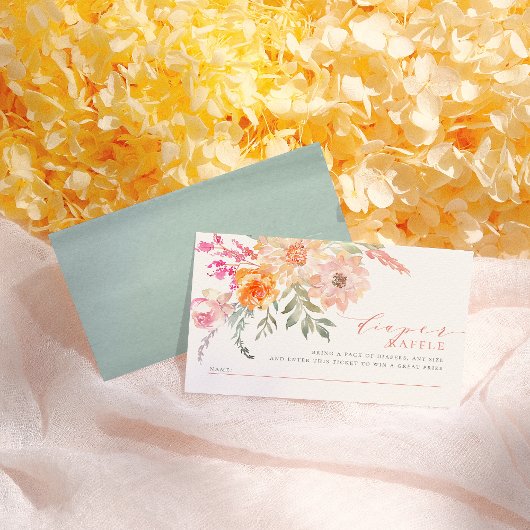 Diaper Raffle | Blush & Blauwgroen lentes Baby sho Informatiekaartje