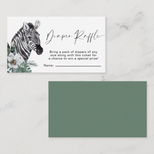 Diaper Raffle Boho Zebra Waterverf Baby shower Informatiekaartje (Voorkant / Achterkant)