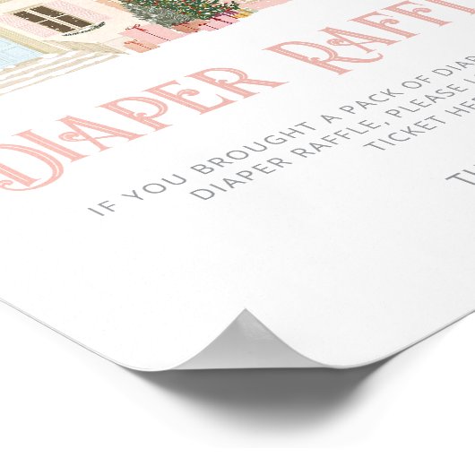 Diaper raffle Christmas village Pink Baby Shower Poster (Hoek)