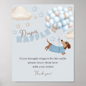 Diaper Raffle Dachshund Blue Baby Shower Game Poster (Voorkant)