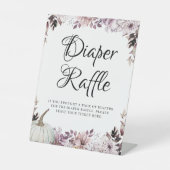 Diaper Raffle Elegant Purple Flowers Foliage Reclamebord Met Voetstuk (Voorkant)