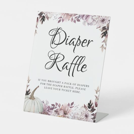 Diaper Raffle Elegant Purple Flowers Foliage Reclamebord Met Voetstuk (Voorkant)