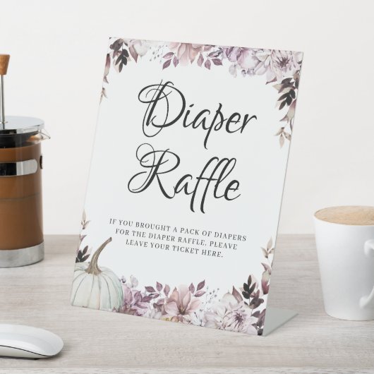 Diaper Raffle Elegant Purple Flowers Foliage Reclamebord Met Voetstuk (Insitu)