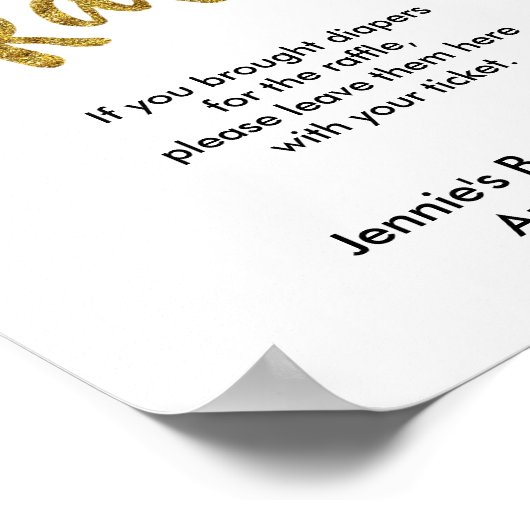 Diaper Raffle Gold Glitter Baby shower Display Poster (Hoek)