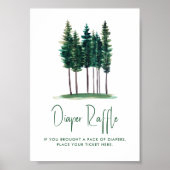 Diaper Raffle Green Rustic Pine Trees Baby shower Poster (Voorkant)