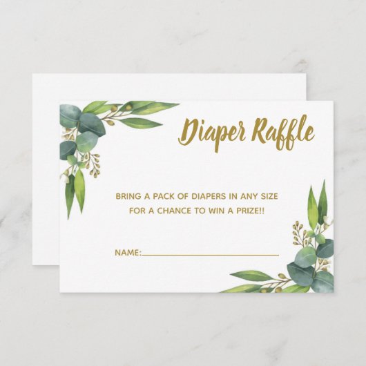 Diaper Raffle Greenery Gold Baby shower Insert Informatiekaartje (Voorkant / Achterkant)