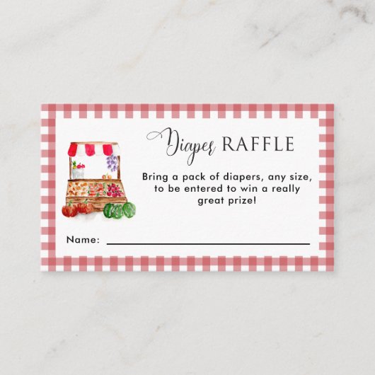 Diaper Raffle Locally Grown Baby Shower Gingham Informatiekaartje (Voorkant)