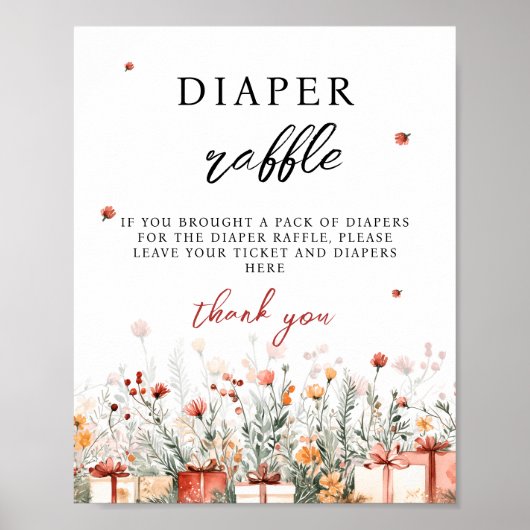 Diaper Raffle Merry Little Baby Shower Game sign Poster (Voorkant)