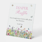 Diaper Raffle | Moderne zomerbloemen Reclamebord Met Voetstuk (Voorkant)