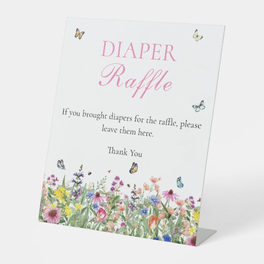 Diaper Raffle | Moderne zomerbloemen Reclamebord Met Voetstuk (Voorkant)