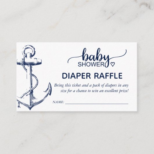 Diaper Raffle Nautical Anchor Navy Blue Informatiekaartje (Voorkant)
