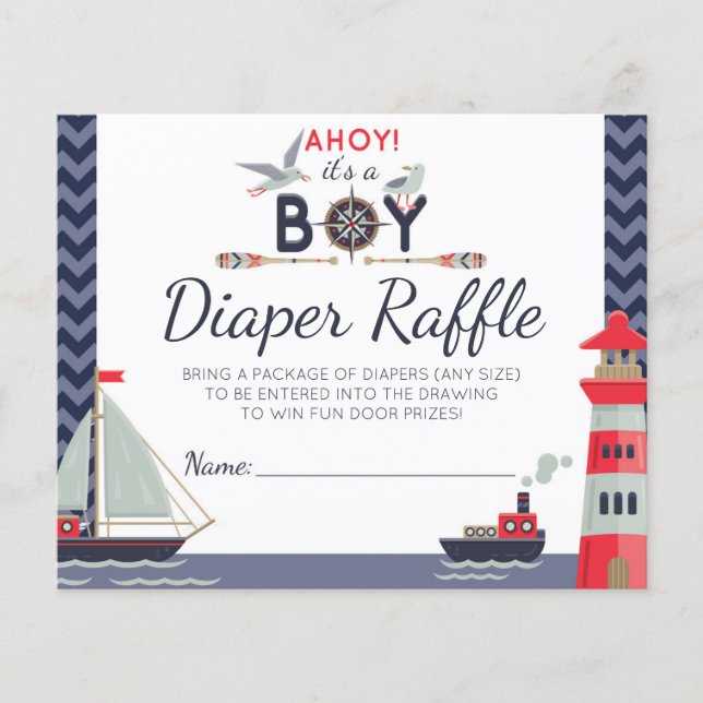 Diaper Raffle Nautical Sailboat Ahoy Baby Boy Game (Voorkant)
