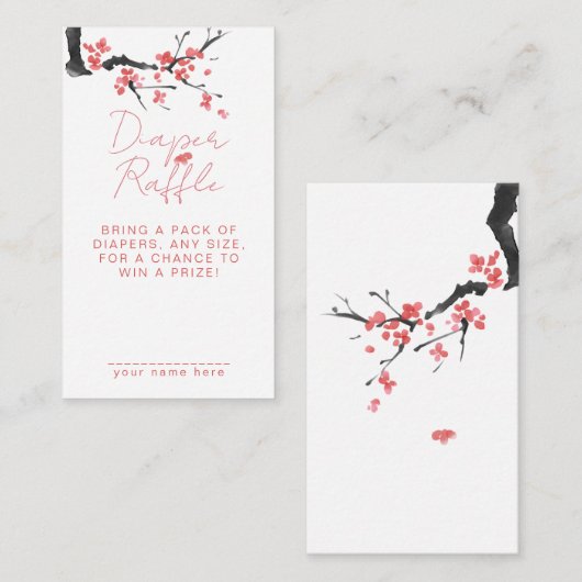 Diaper Raffle Pink Cherry Blossom Baby Shower Informatiekaartje (Voorkant / Achterkant)
