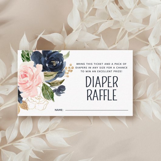 Diaper Raffle Pink Navy Floral Baby shower Informatiekaartje