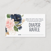 Diaper Raffle Pink Navy Floral Baby shower Informatiekaartje (Voorkant)