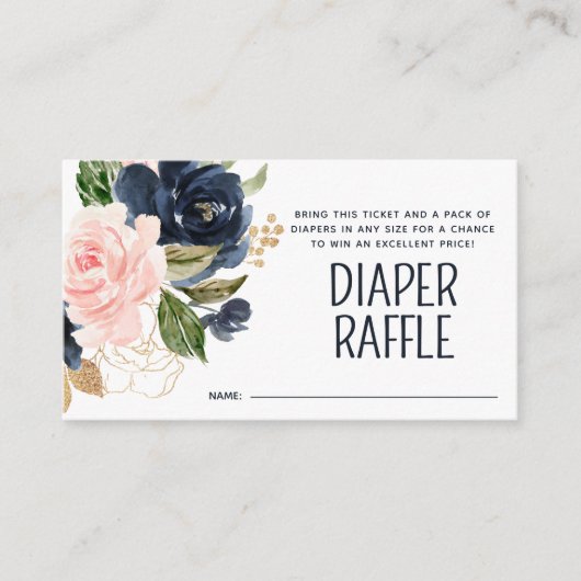 Diaper Raffle Pink Navy Floral Baby shower Informatiekaartje (Voorkant)